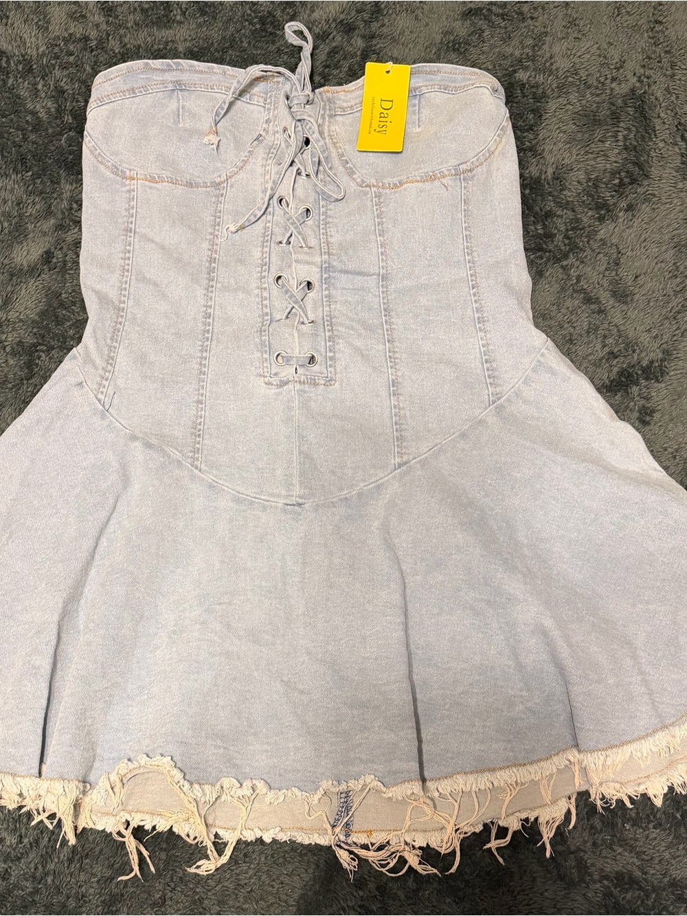Daisy Light Blue Lace-Up Denim Flared Mini Skirt